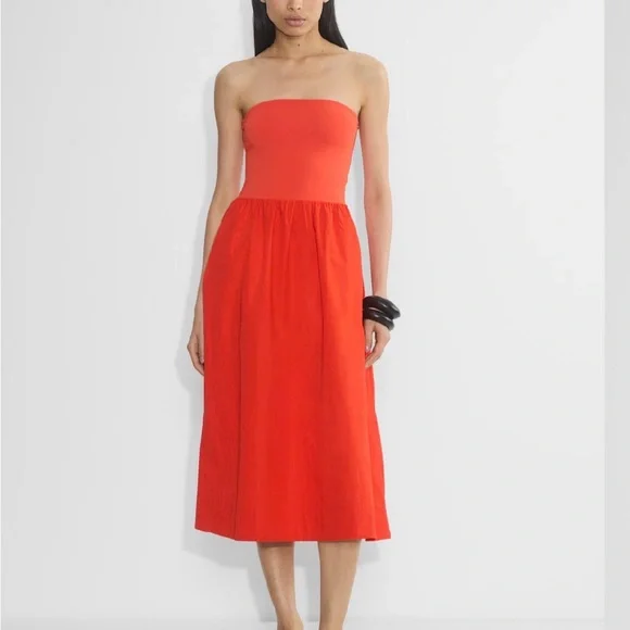 BNWT Aritzia Babaton Fluid Poplin Dress in Poppy red XXS - Picture 2 of 9